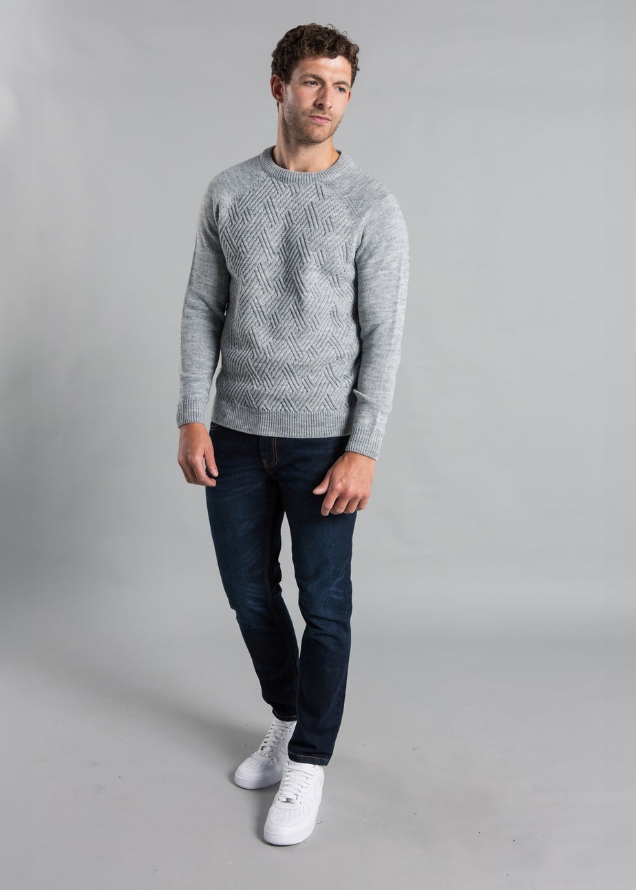 Kensington Eastside Grey Crew Neck Knitted Jumper with Wool