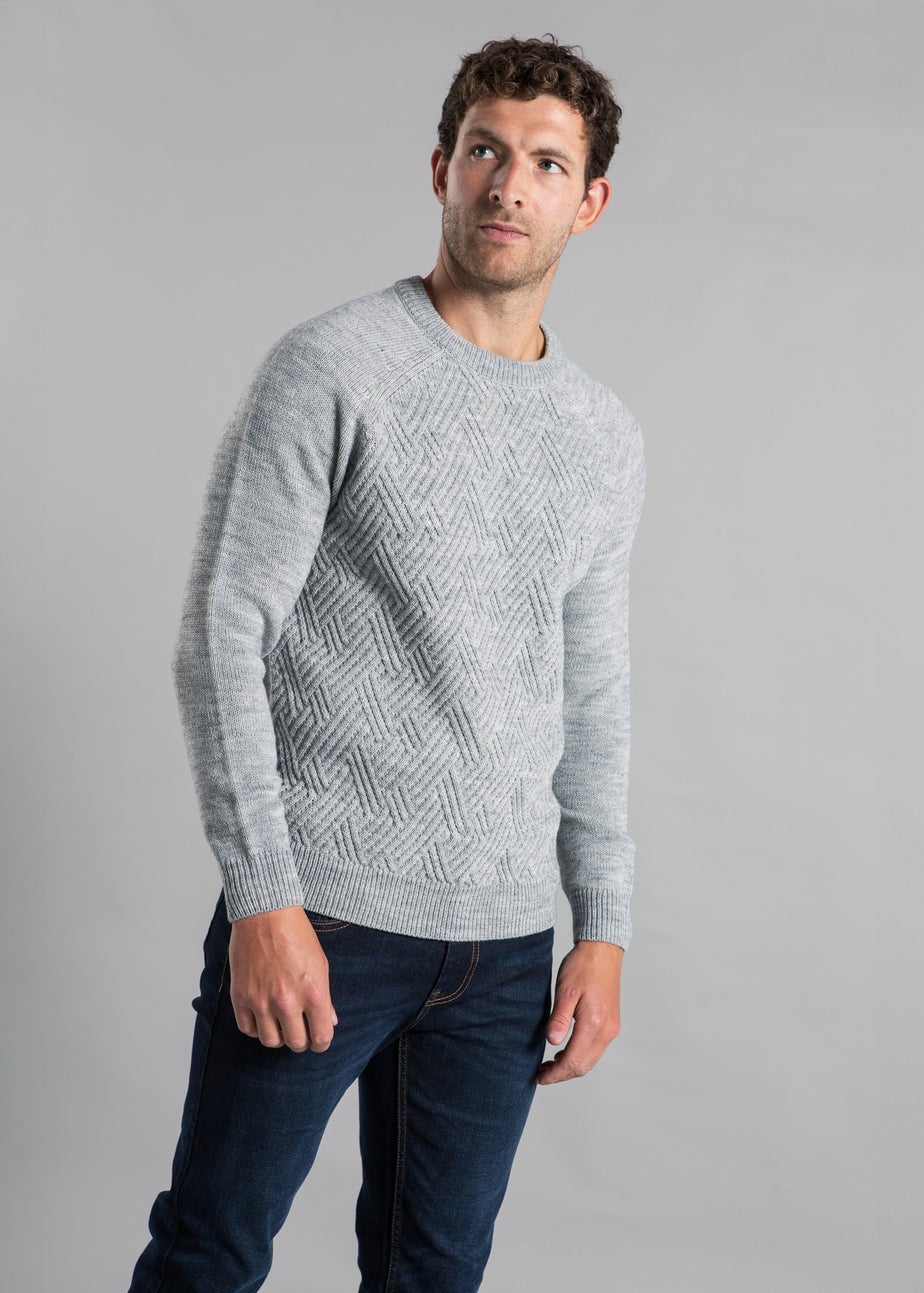 Kensington Eastside Grey Crew Neck Knitted Jumper with Wool
