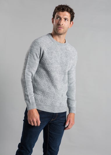 Kensington Eastside Grey Crew Neck Knitted Jumper with Wool