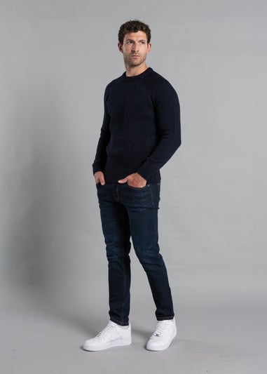 Kensington Eastside Navy Crew Neck Knitted Jumper with Wool
