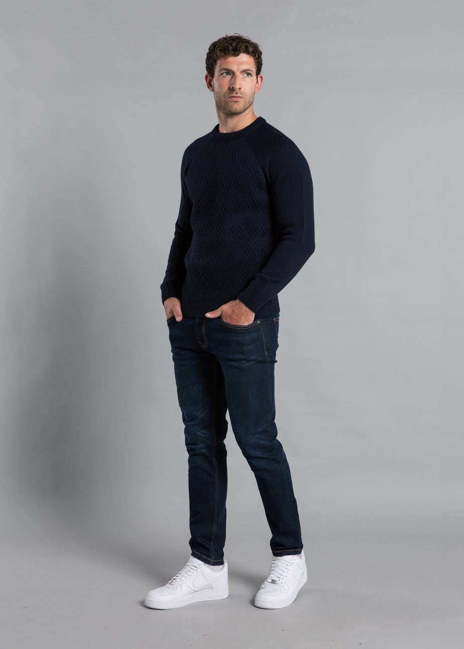 Kensington Eastside Navy Crew Neck Knitted Jumper with Wool