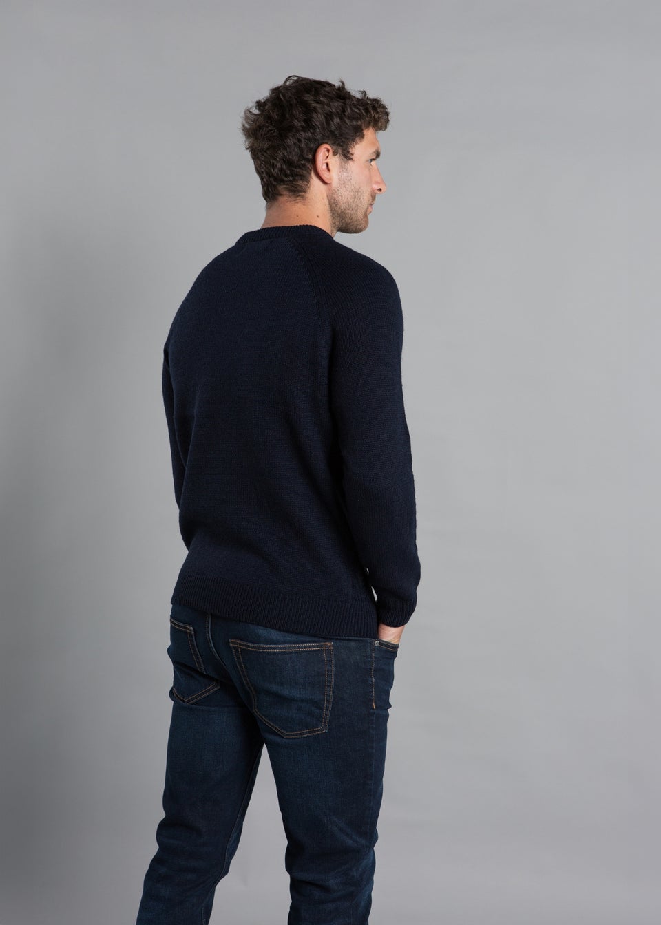 Kensington Eastside Navy Crew Neck Knitted Jumper with Wool