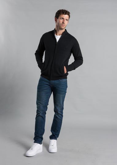 Kensington Eastside Black Cotton Blend Zip-Through Cardigan