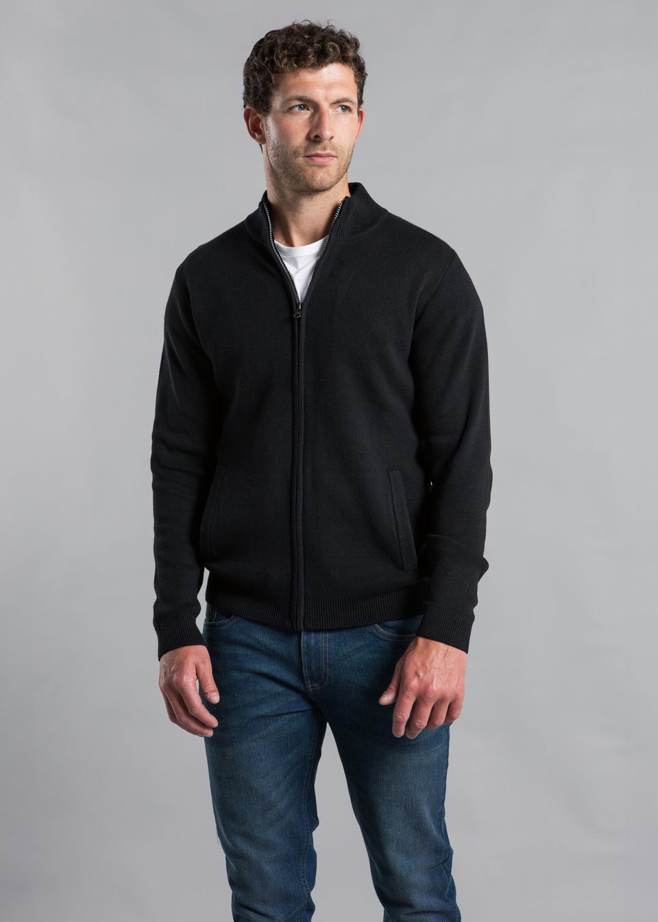 Kensington Eastside Black Cotton Blend Zip-Through Cardigan