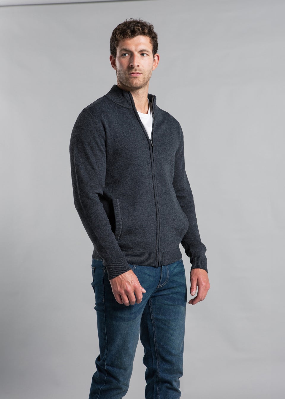 Kensington Eastside Dark Grey Cotton Blend Zip-Through Cardigan
