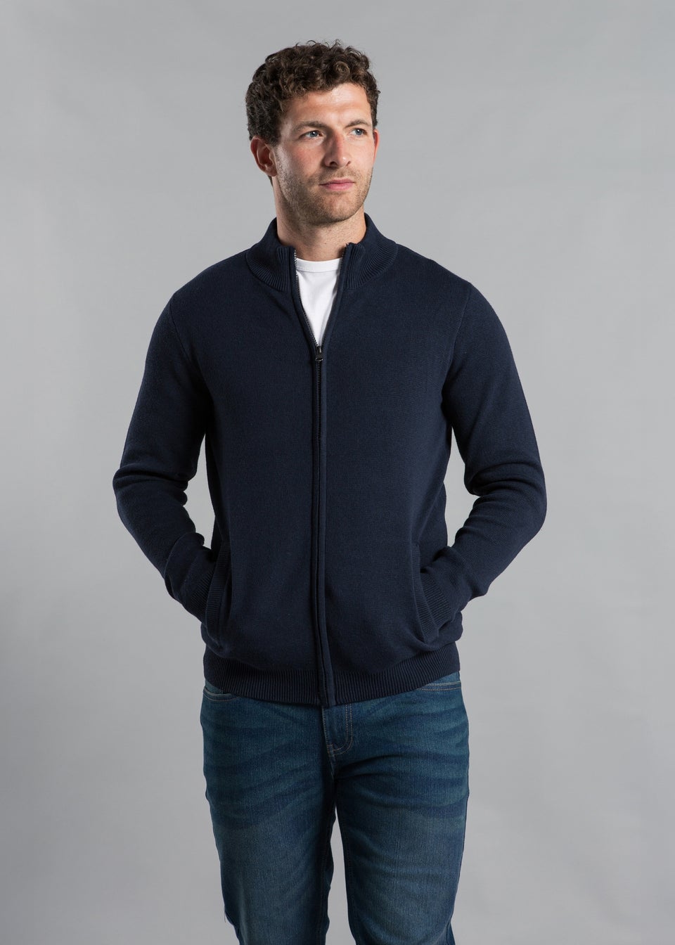Kensington Eastside Navy Cotton Blend Zip-Through Cardigan