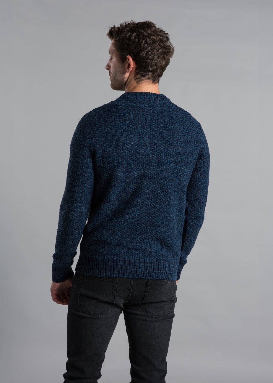 Kensington Eastside Dark Blue Cable Knit Crew Neck Jumper with Wool