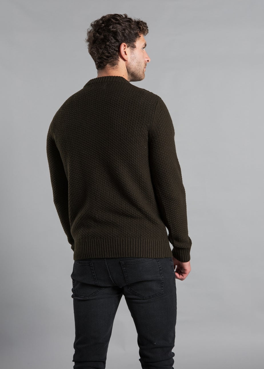 Kensington Eastside Khaki Cable Knit Crew Neck Jumper with Wool