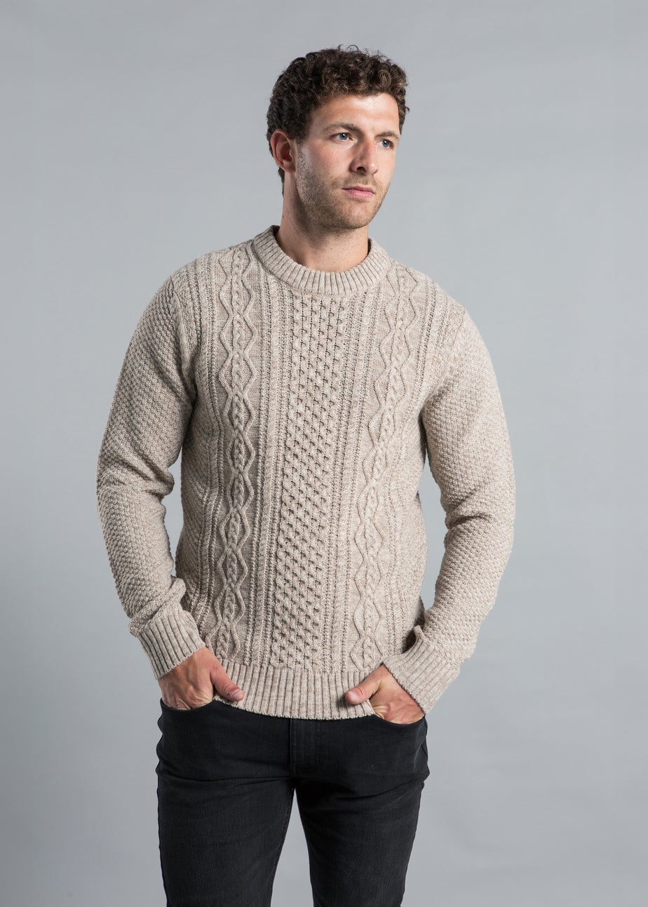 Kensington Eastside Natural Cable Knit Crew Neck Jumper with Wool