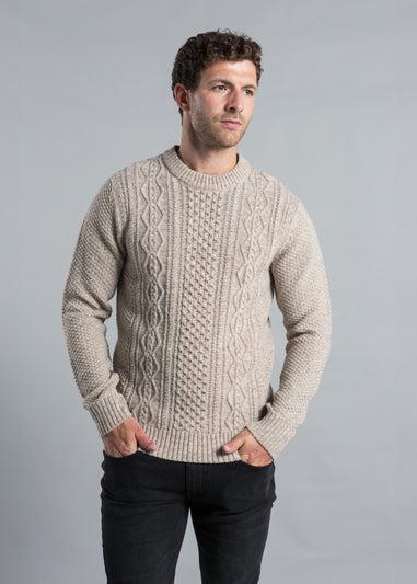 Kensington Eastside Natural Cable Knit Crew Neck Jumper with Wool