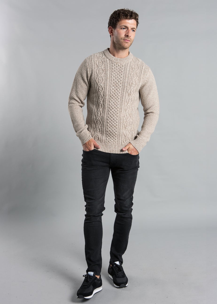 Kensington Eastside Natural Cable Knit Crew Neck Jumper with Wool
