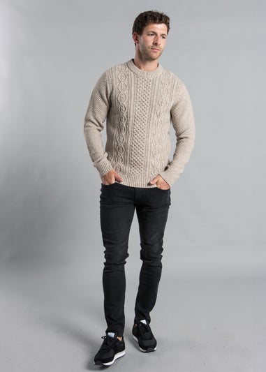 Kensington Eastside Natural Cable Knit Crew Neck Jumper with Wool