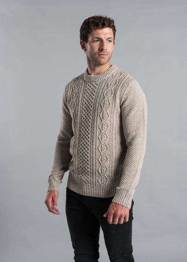 Kensington Eastside Natural Cable Knit Crew Neck Jumper with Wool