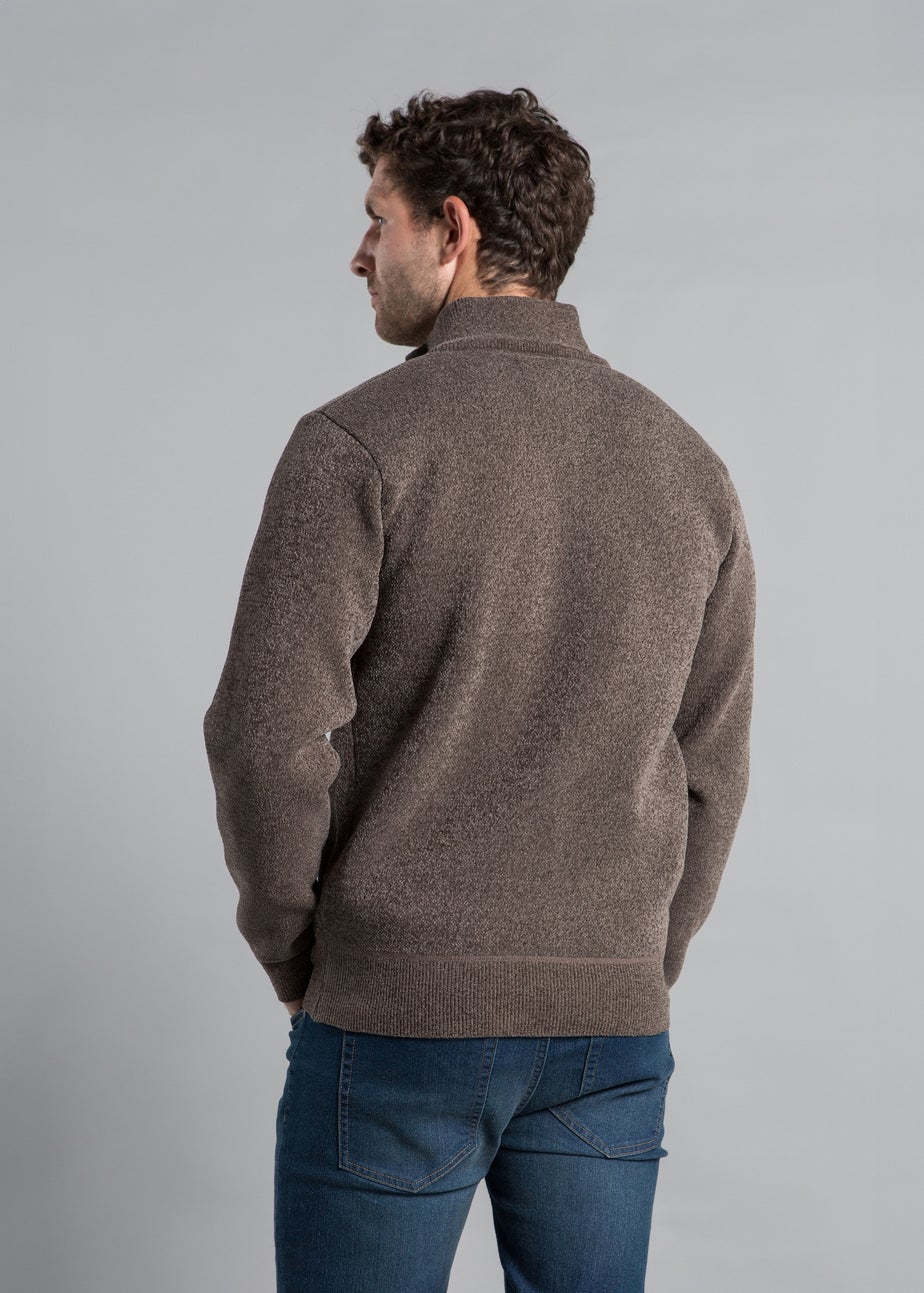 Kensington Eastside Taupe Full Zip Cardigan with Checked Faux Fur Lining