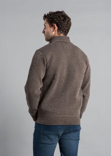 Kensington Eastside Taupe Full Zip Cardigan with Checked Faux Fur Lining