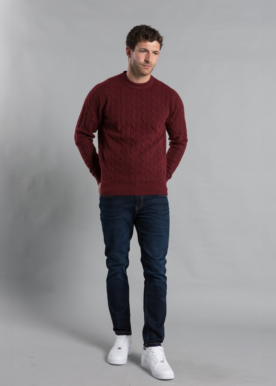 Kensington Eastside Burgundy Rope Cable Knit Crew Neck Jumper
