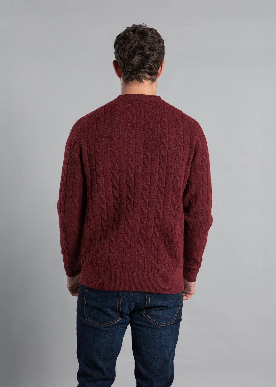 Kensington Eastside Burgundy Rope Cable Knit Crew Neck Jumper