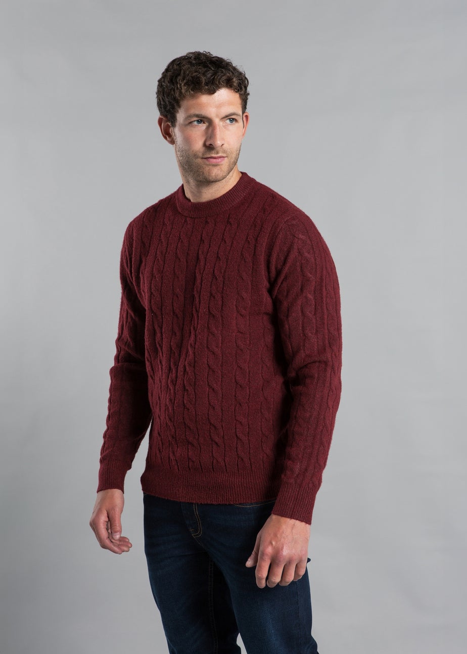 Kensington Eastside Burgundy Rope Cable Knit Crew Neck Jumper