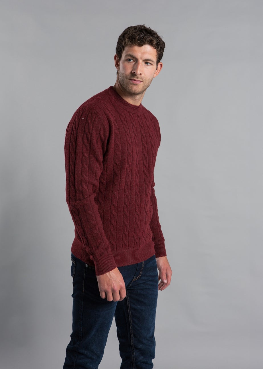 Kensington Eastside Burgundy Rope Cable Knit Crew Neck Jumper