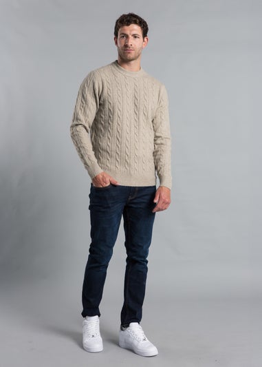 Kensington Eastside Stone Rope Cable Knit Crew Neck Jumper