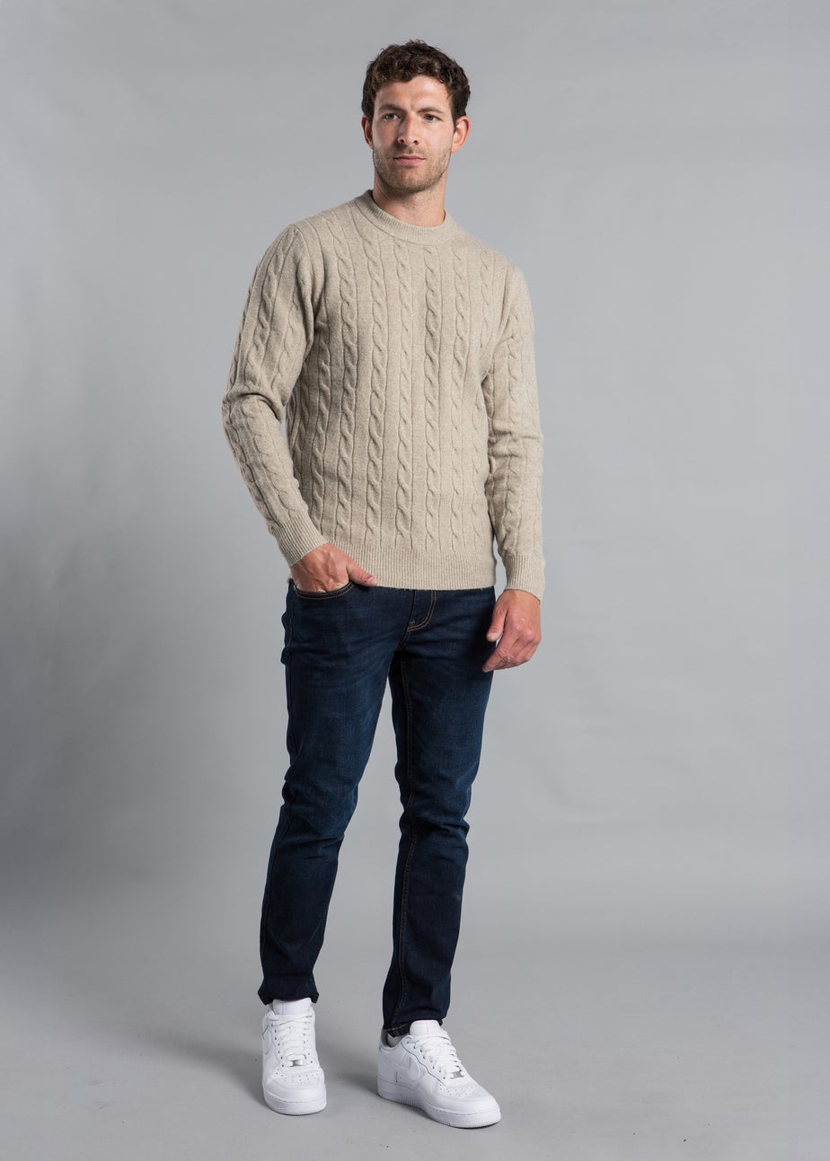 Kensington Eastside Stone Rope Cable Knit Crew Neck Jumper