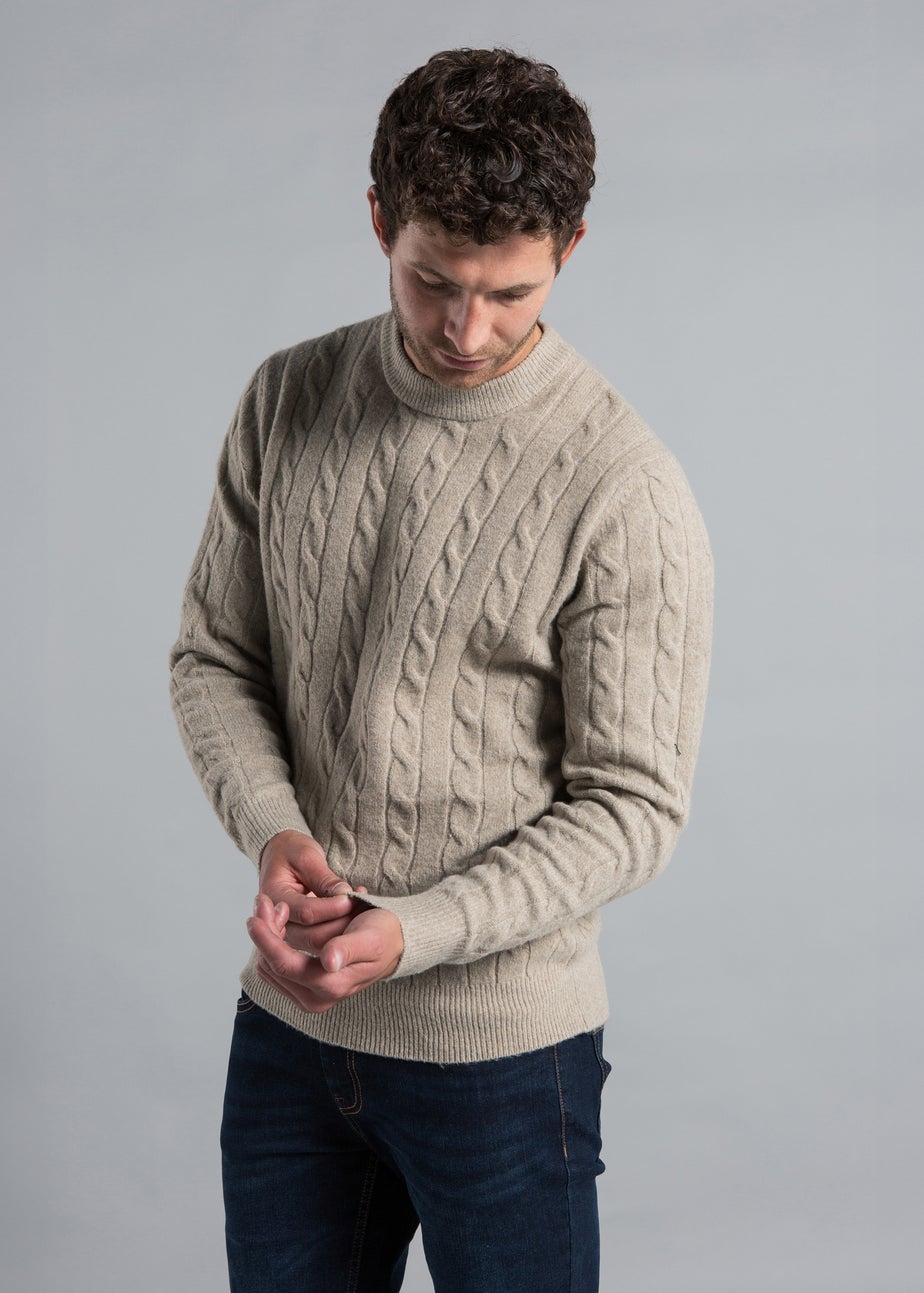 Kensington Eastside Stone Rope Cable Knit Crew Neck Jumper