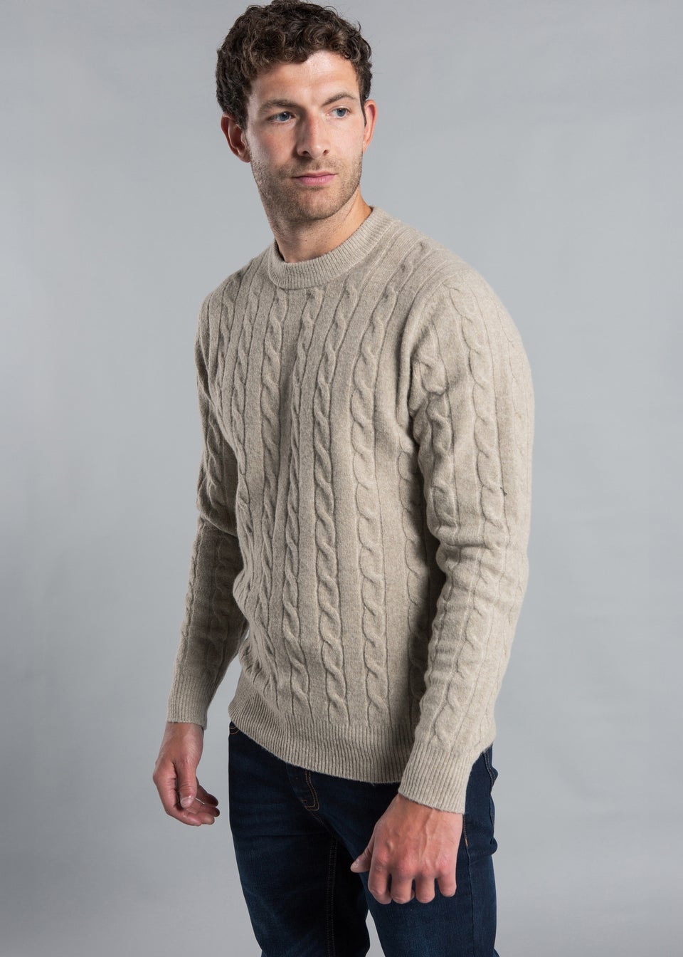 Kensington Eastside Stone Rope Cable Knit Crew Neck Jumper