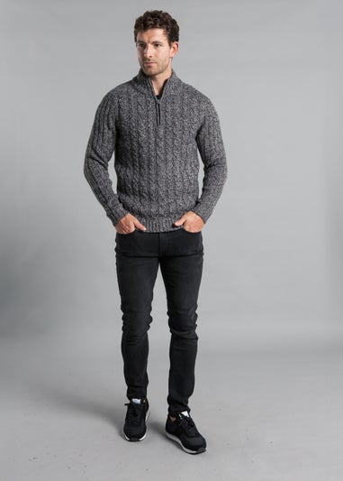 Kensington Eastside Black 1/4 Zip Cable & Rib Jumper