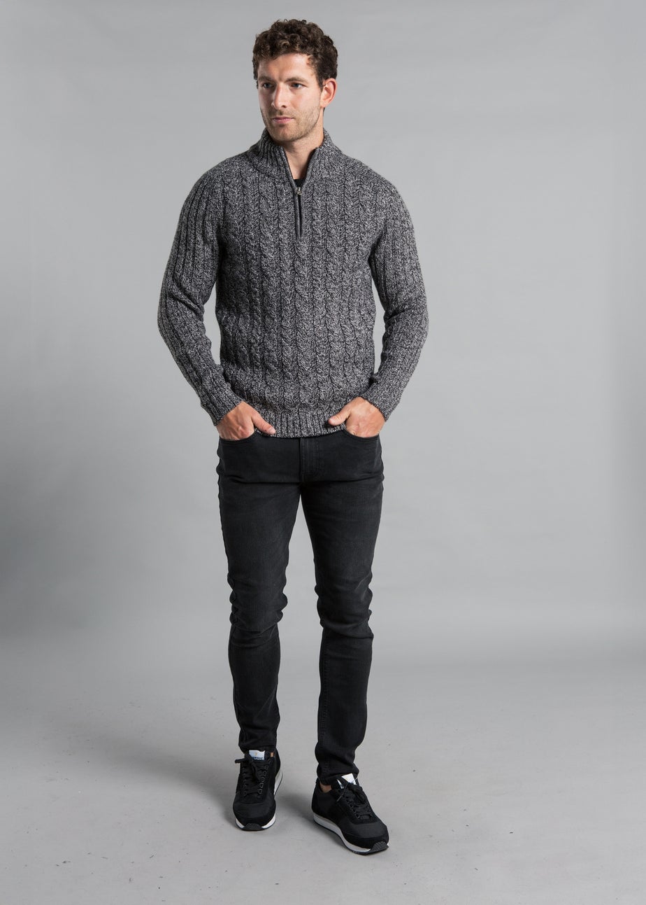 Kensington Eastside Black 1/4 Zip Cable & Rib Jumper