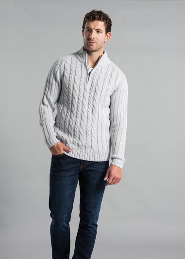 Kensington Eastside Grey 1/4 Zip Cable & Rib Jumper