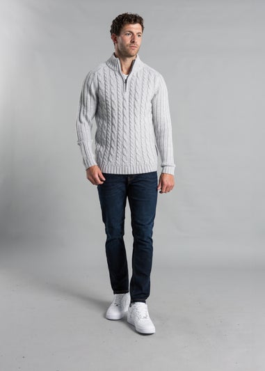 Kensington Eastside Grey 1/4 Zip Cable & Rib Jumper
