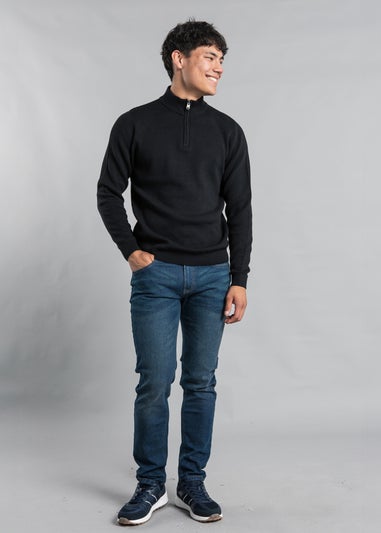 Kensington Eastside Black Cotton Blend Half Milano Zip Neck Jumper