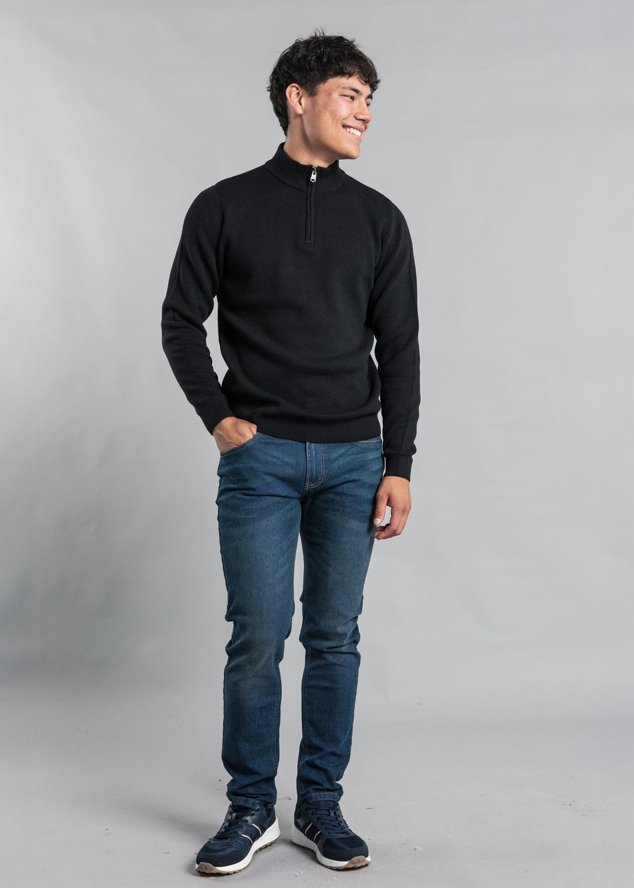 Kensington Eastside Black Cotton Blend Half Milano Zip Neck Jumper