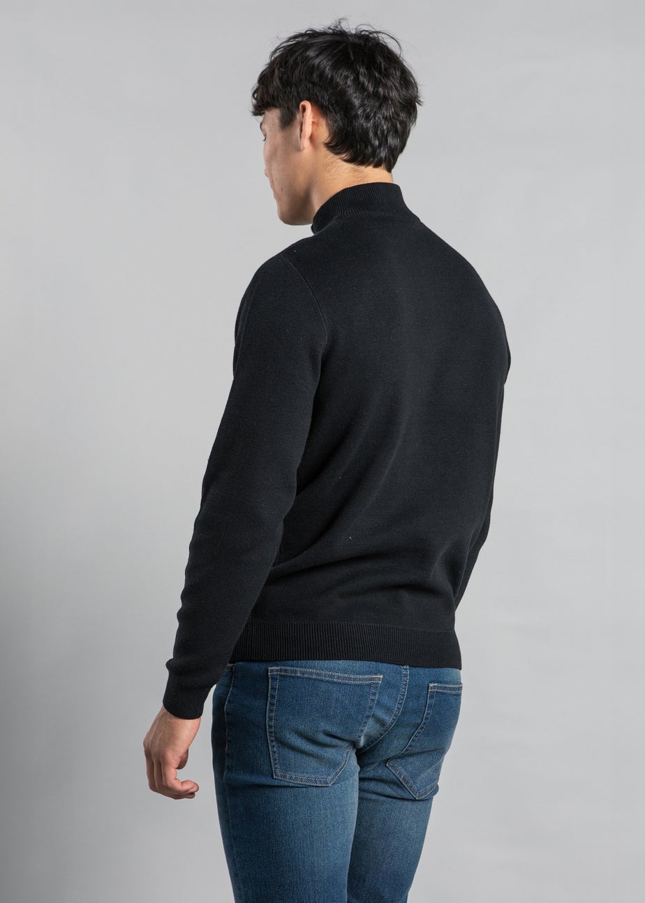 Kensington Eastside Black Cotton Blend Half Milano Zip Neck Jumper