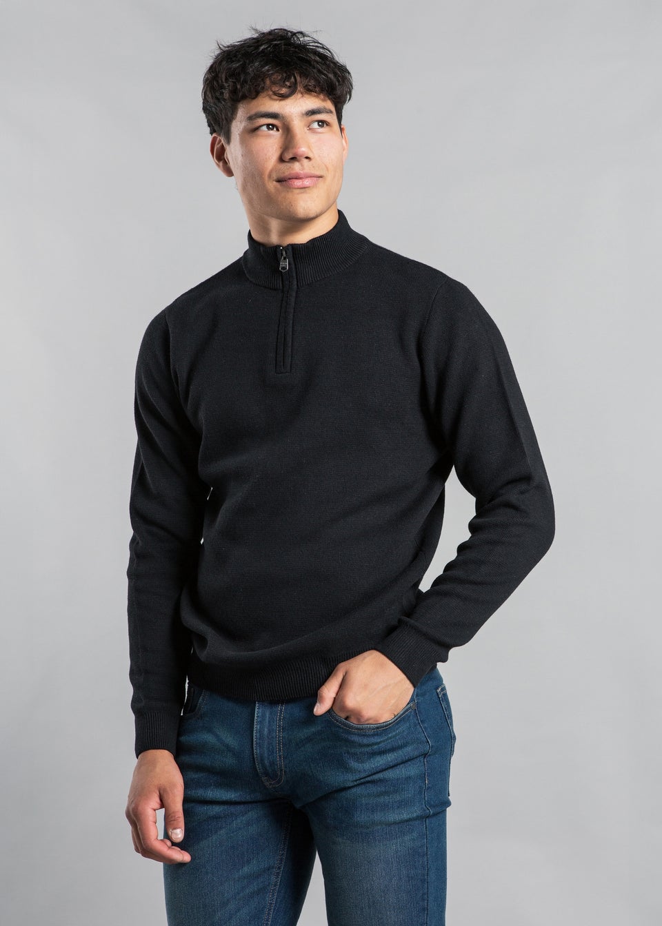 Kensington Eastside Black Cotton Blend Half Milano Zip Neck Jumper
