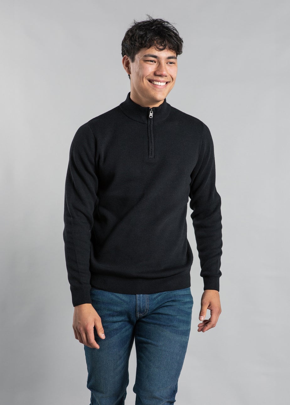 Kensington Eastside Black Cotton Blend Half Milano Zip Neck Jumper