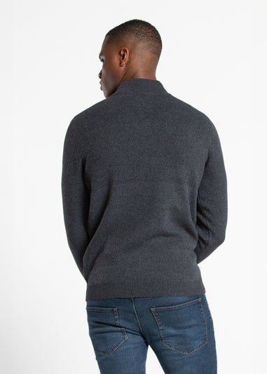 Kensington Eastside Dark Grey Cotton Blend Half Milano Zip Neck Jumper