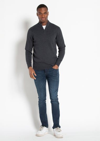 Kensington Eastside Dark Grey Cotton Blend Half Milano Zip Neck Jumper