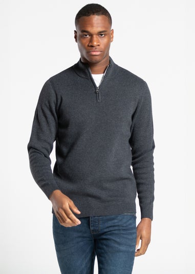 Kensington Eastside Dark Grey Cotton Blend Half Milano Zip Neck Jumper