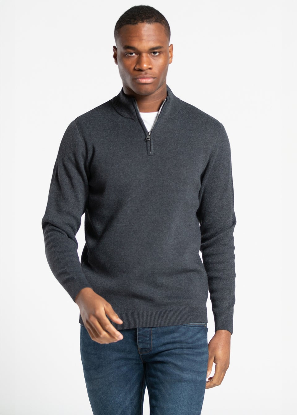 Kensington Eastside Dark Grey Cotton Blend Half Milano Zip Neck Jumper