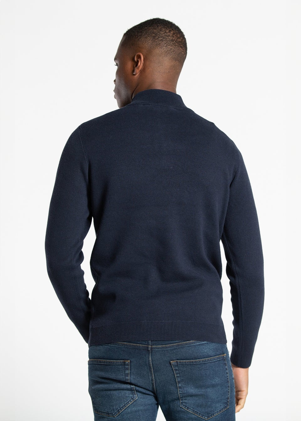 Kensington Eastside Navy Cotton Blend Half Milano Zip Neck Jumper