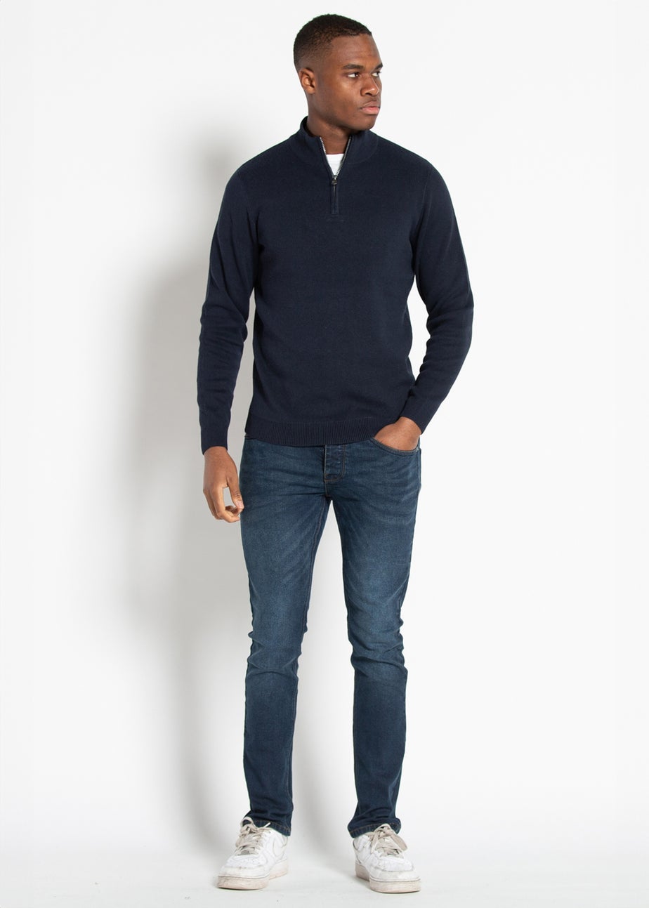 Kensington Eastside Navy Cotton Blend Half Milano Zip Neck Jumper