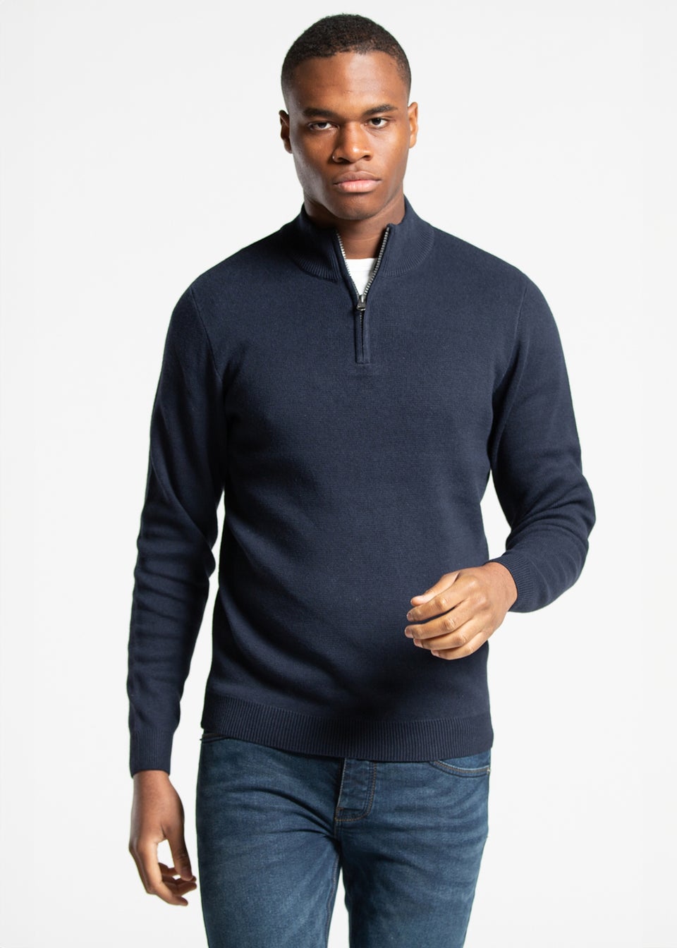 Kensington Eastside Navy Cotton Blend Half Milano Zip Neck Jumper