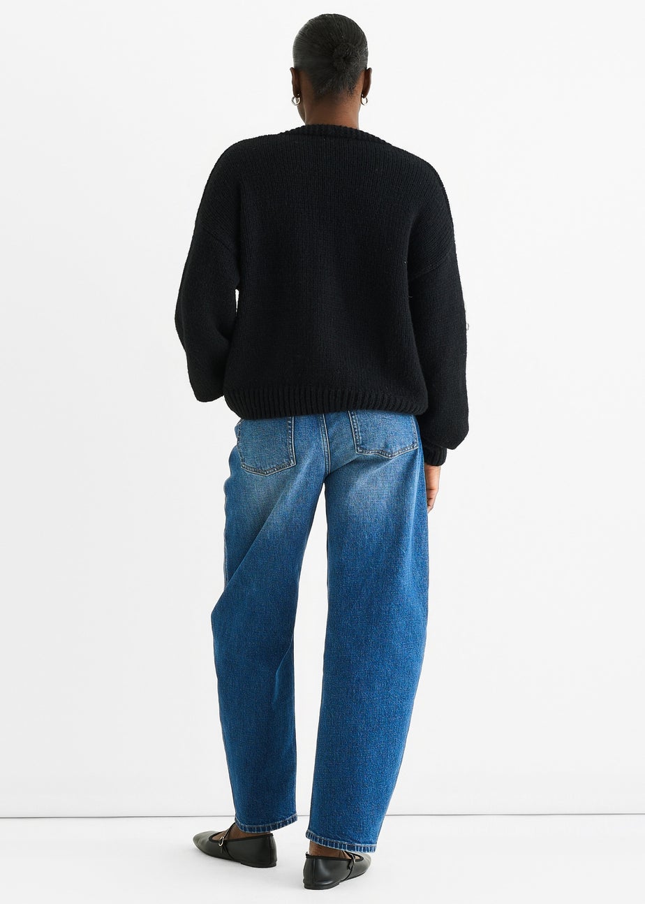 Gini London Black 3D Contrast Teddy Crochet Cardigan