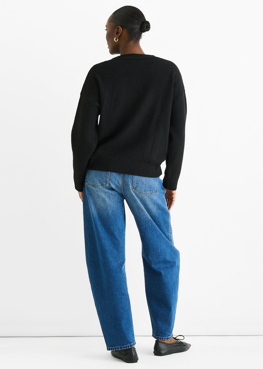 Gini London Black Floral Applique Wool Mix Cardigan