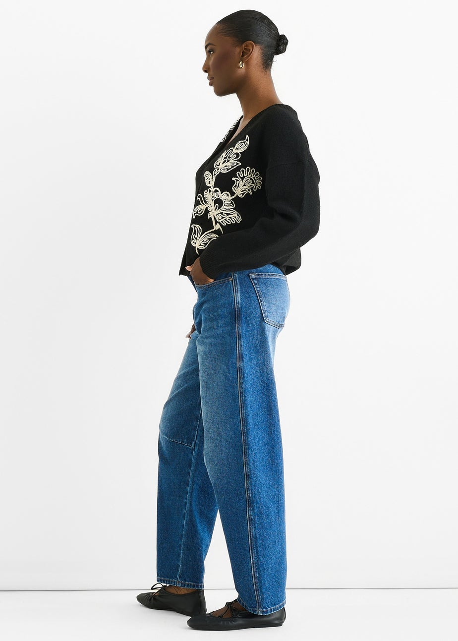 Gini London Black Floral Applique Wool Mix Cardigan