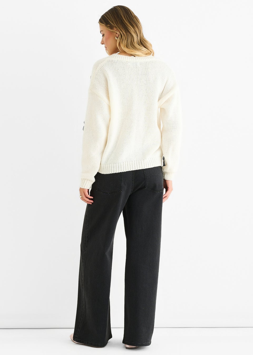 Gini London Cream 3D Contrast Flower Crochet Cardigan