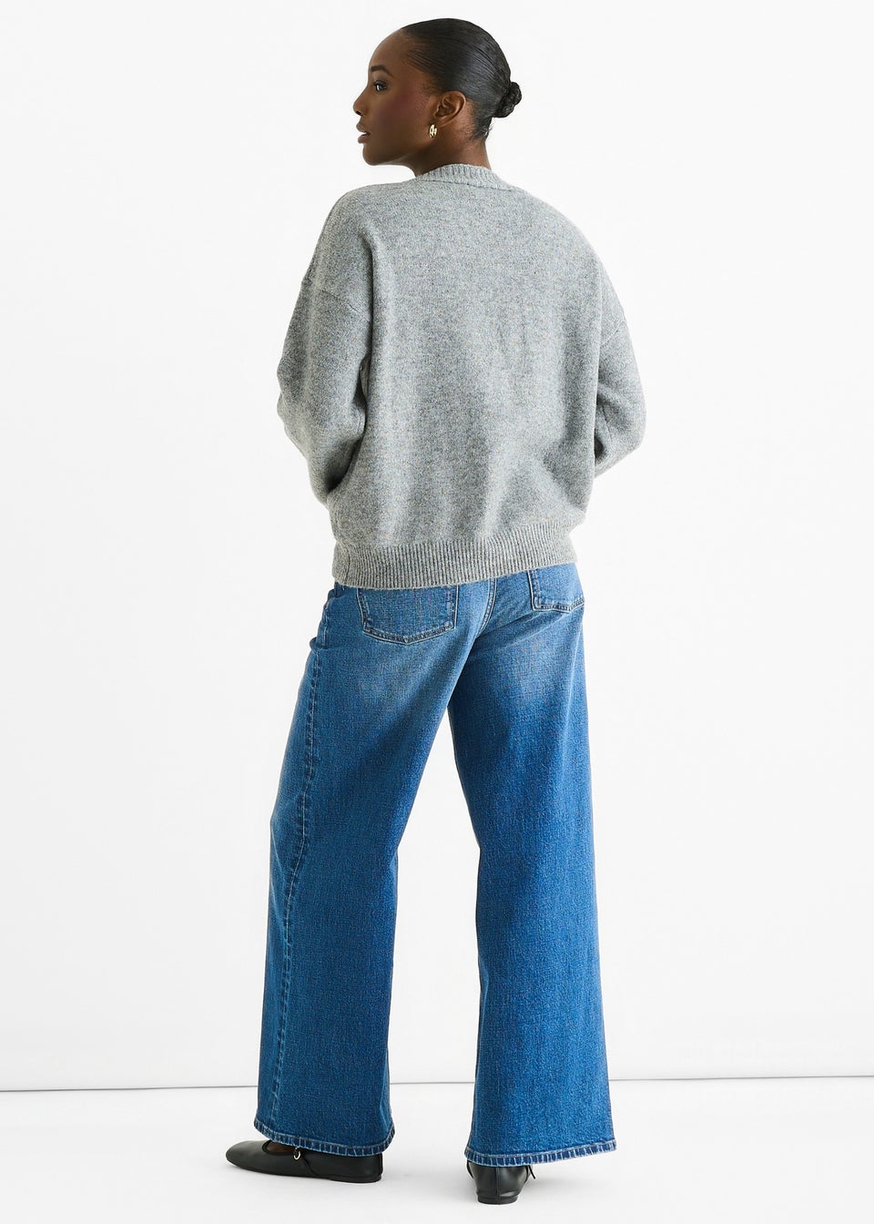 Gini London Grey Floral Applique Wool Mix Cardigan