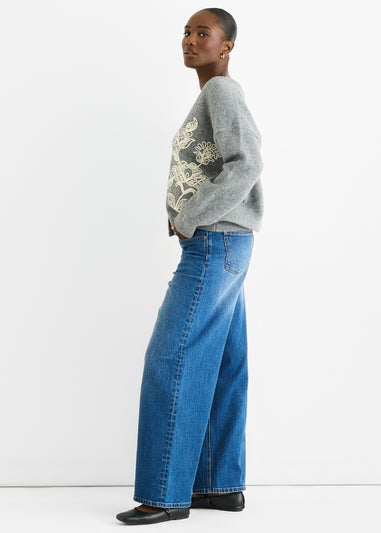 Gini London Grey Floral Applique Wool Mix Cardigan