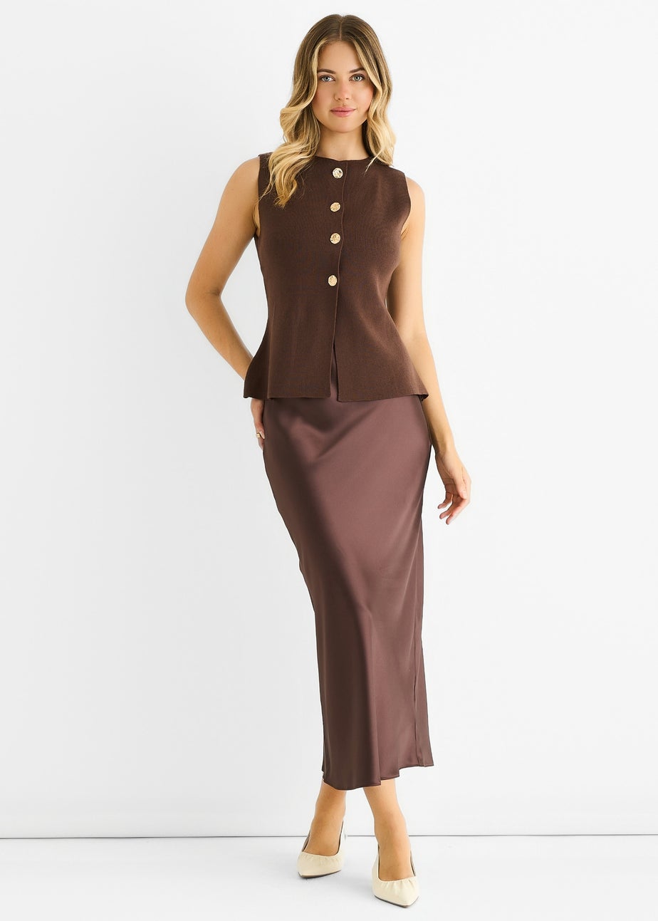 Gini London Chocolate Button Front Compact Knit Waistcoat